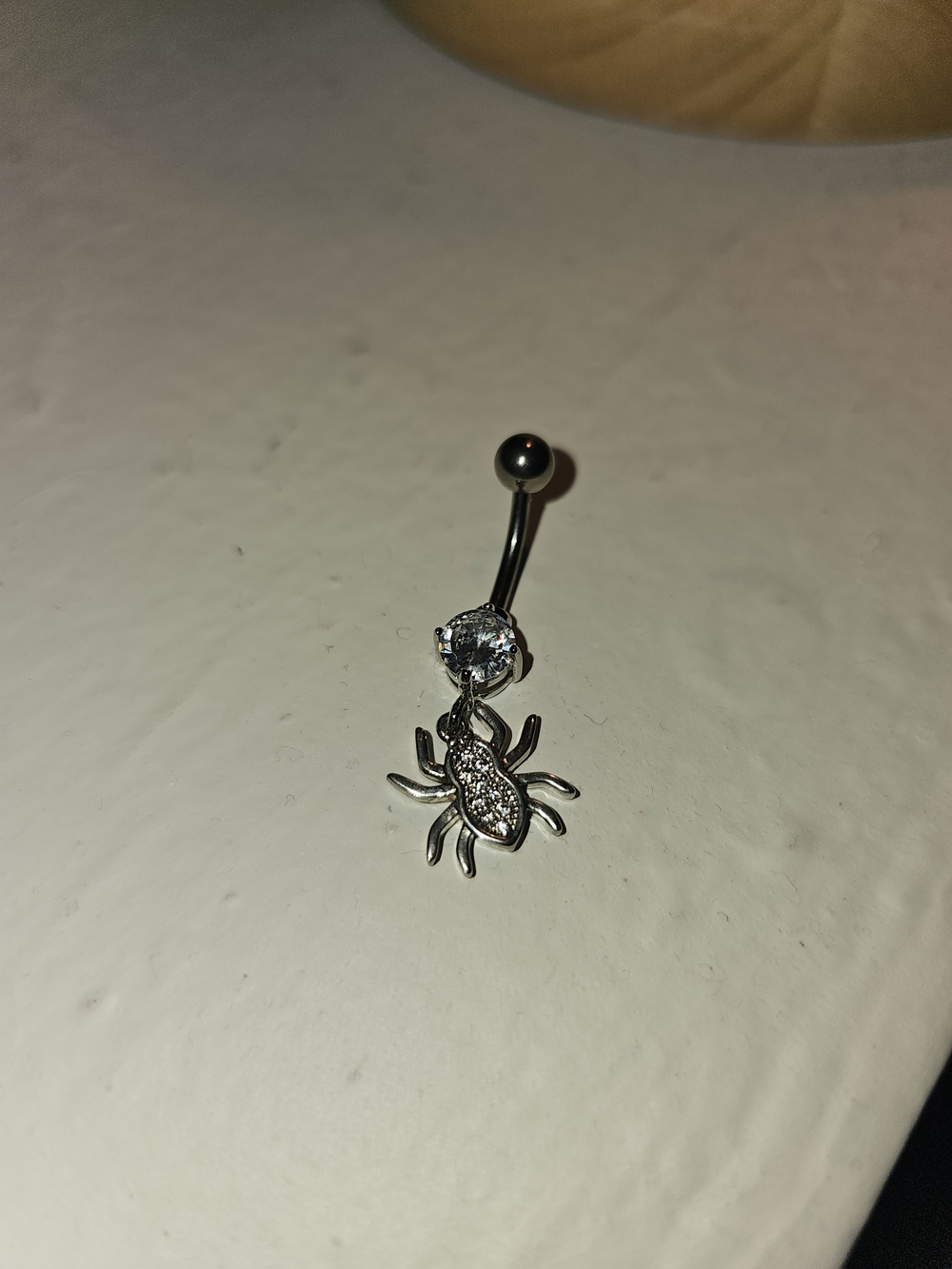 Silver Spider Dangle Belly Ring with Clear Gem